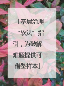 基层治理“软法”指引，为破解难题提供可借鉴样本