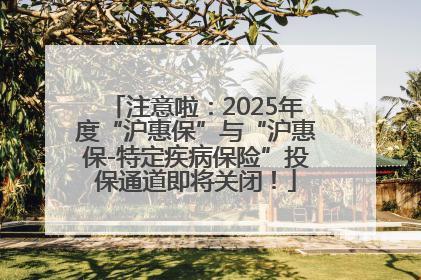 注意啦：2025年度“沪惠保”与“沪惠保-特定疾病保险”投保通道即将关闭！